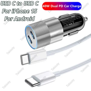 For iPhone 15 16 Pro Max Plus Android Dual USB-C 40W Fast Charger Type-C Cable - Picture 1 of 16