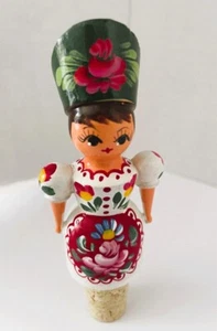 Vintage Hungarian Cork Bottle Stop Female Wood Hand Painted EUC - Picture 1 of 7