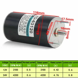 12/24V 180W 2100RPM 4200RPM Permanent Magnet DC Electric Motor High Speed CW/CCW - Picture 1 of 6