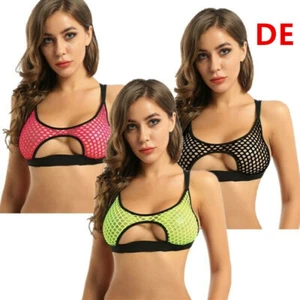 DE Damen Bikini Fishnetz BH Transparent Bralette Schlüsselloch Oberteile Dessous - Picture 1 of 46