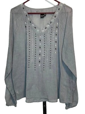Cruel Women's Size XL Blue/Gray  Embroidered Boho Peasant Top elastic sleeves - Image 1 of 4