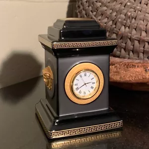 Rosenthal Versace Gorgona Black & Gold Medusa 4 7/8" Desk Clock - Pristine - Picture 1 of 14