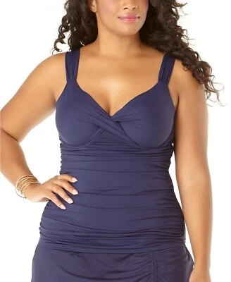 Anne Cole Plus Size Navy Twist-Front Underwire Tankini Top, Size 22W - Image 1 of 2