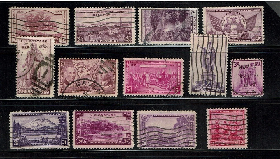 1935- U.S. COMMEMORATIVES MIX #2  Lot of 13 VIOLETS   Sc#772- Used All Different - Image 1 of 1