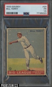 1933 Goudey #20 Bill Terry New York Yankees HOF PSA 1.5 Fair