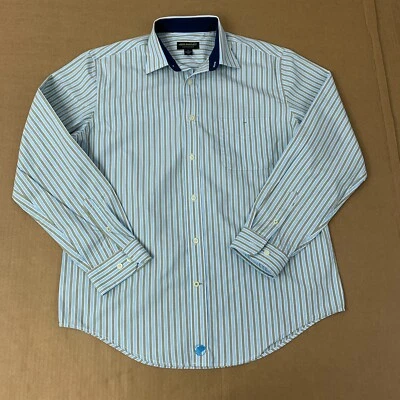John Bartlett Mens Size Medium Blue White Long Sleeve Button Front Shirt - Image 1 of 4