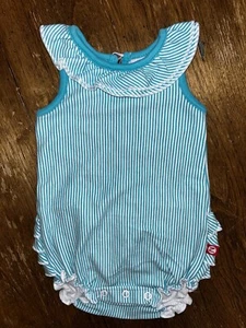 Zutano Organic Cotton Blue & White Striped Ruffle Romper | Size 6 Months | EUC - Picture 1 of 5