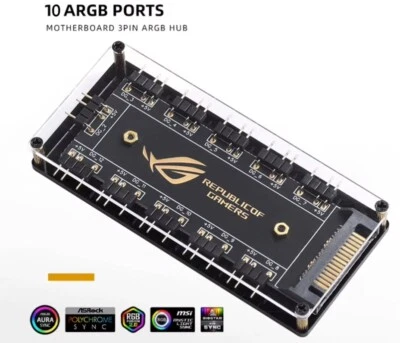 ALLOYSEED ROG ARGB Splitter - 10x 5V 3 Pin - Sata Power - Schnellversand