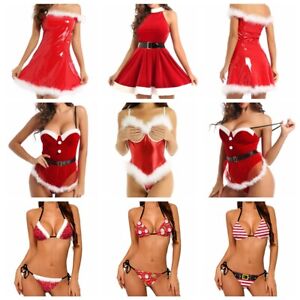 Para Mujer Vestido Elegante Disfraz De Navidad Miss Santa Traje Conjunto Bikini Lencería
