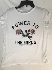 H&M Girl’s Top/Size 14Y/White w Roses/Power to the Girls * - Picture 1 of 10