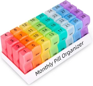 Rainbow Pill Dispenser Organizer 31 Days Am Pm For Elderly Travel Friendly - Picture 1 of 6