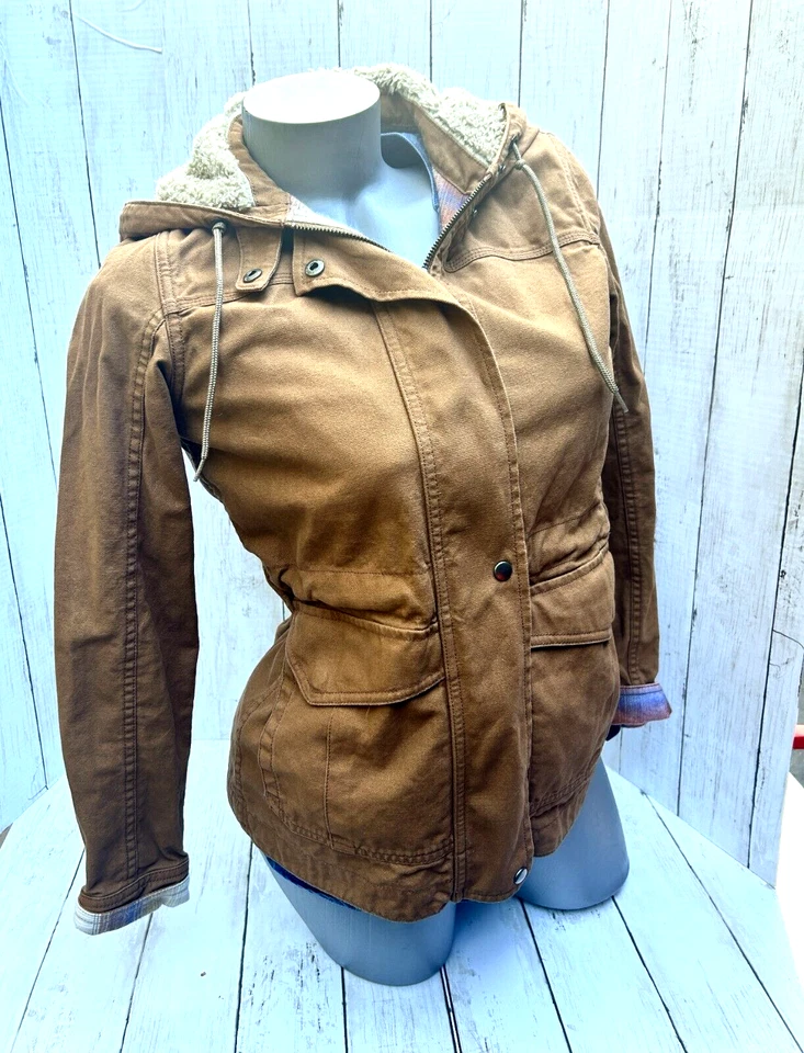 PATAGONIA CON CAPUCHA PRAIRIE DAWN Cremallera y Snap Frontal XS Marrón Tostado Algodón Orgánico ¡EXCELENTE ESTADO USADO!! Foto 1 de 4