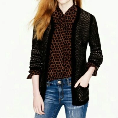 J. Cárdigan de carrera negro panal Crew para mujer mezcla de lana suéter talla XS  Foto 1 de 4