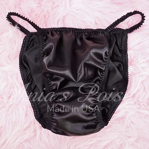 Sissy Satin Panties for MEN - Black shiny wetlook string Bikini or bra or skirt - Picture 1 of 6