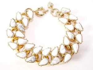 J.Crew Women's Howlite Brass teardrop Double Link Bracelet NWT 158.00 - Picture 1 of 7