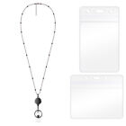 Retractable Badge Reel Lanyard Necklace with 2Pcs ID Card Holders Badge Holder ṯ