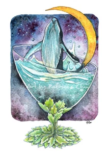 " Whale under the Moon" 5x7 Limited Edition Print Animal Fantasy Art by Patricia - Picture 1 of 1