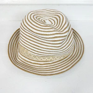NEW Chico's Sun Hat One Size Striped Crochet Trim Small Brim Women's - Picture 1 of 4
