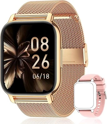 Smartwatch Damen mit Bluetooth Anruffunktion, Fitness Uhr, iOS & Android - Gold - Bild 1 von 4