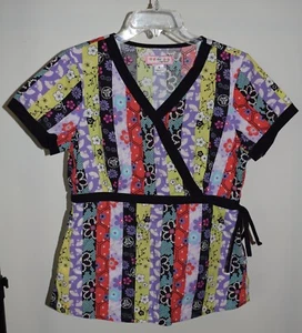Koi Kathy Peterson Small Scrub Top Multi Pattern Floral V-Neck Tie-Waist - Picture 1 of 2