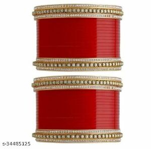 Bridal Punjabi Chura Wedding Wear Red/Golden Chuda Set of 38 for Girls and Women