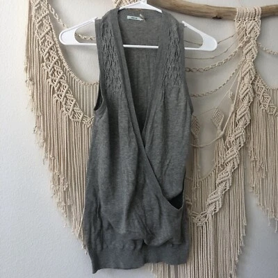 Camisa Chaleco Tejido Algodón Frente Cruzado Gris Kimchi Blu Anthropologie Talla XS Foto 1 de 4