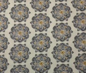 BALLARD DESIGNS VIERRA GRAY FLORAL MEDALLIONS COTTON FABRIC BY THE YARD 55"W - Picture 1 of 5