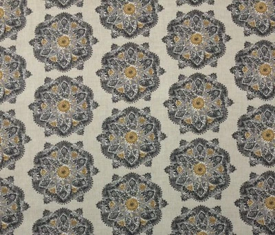 BALLARD DESIGNS VIERRA GRAY FLORAL MEDALLIONS COTTON FABRIC BY THE YARD 55"W - Image 1 of 4
