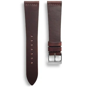 Correa de reloj de cuero de becerro de grano completo marrón oscuro de 22 mm de largo hecha a mano en EE. UU. - Imagen 1 de 5