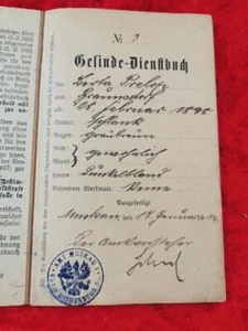 1898 Gesinde- Dienstbuch mit Einträgen und Stempeln Schlesien  - Bild 1 von 9