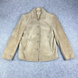 J Crew Suede Jacket Womens Petite XS Tan Leather 5-Button Lined Pockets Preppy - Picture 1 of 18