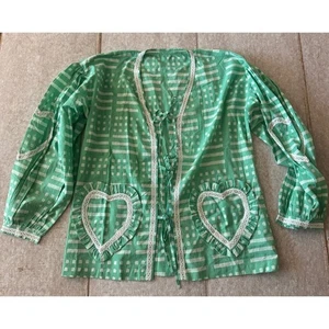 Handmade Green Cotton Lace Shacket w/ Heart Pockets – NWOT OOAK Adjustable Size - Picture 1 of 7