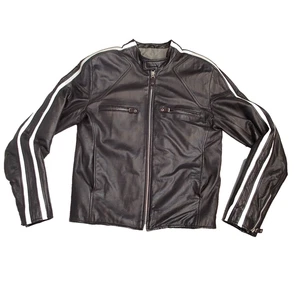 Wilson M Julian Cuero Motocicleta Chaqueta Rayas Hombre’s Moto Racer Negro - Imagen 1 de 21