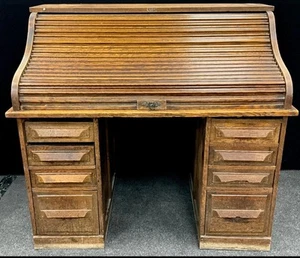Antique Oak Tambour Top Desk By Ritler - Picture 1 of 5