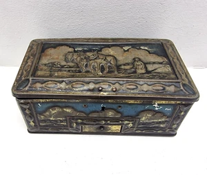 Geo Bassett Co Sheffield Embossed Sweet Tin With Drawer Ploughing Horses 1920s - Picture 1 of 19