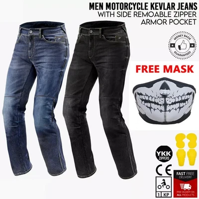 KPS Mens Motorcycle Jeans Motorbike Pant Denim Trousers Made with Kevlar & FREE MASK