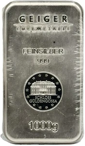 Barra de plata fina Geiger Edelmetalle 1 kilo 1000 gramos .999 - Imagen 1 de 2