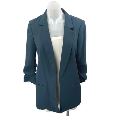 Chaqueta Blazer Abrigo H&M Para Mujer Azul Verde Frente Abierto Acanalado Manga 3/4 Talla 6 Foto 1 de 4