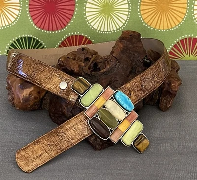 Cinturón de cuero en relieve multicolor con hebilla de piedra LEATHEROCK talla M34 para mujer Foto 1 de 4