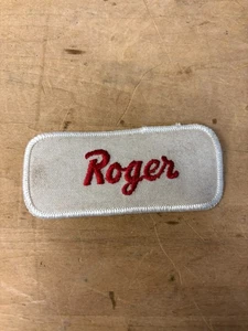 Vtg 70s ROGER Sew On Embroidered Clothing Jacket Uniform Name Patch RED & WHITE - Picture 1 of 3