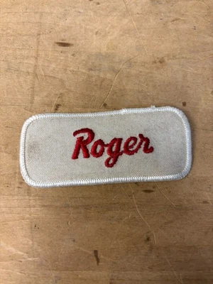 Vtg 70s ROGER Sew On Embroidered Clothing Jacket Uniform Name Patch RED & WHITE - Image 1 of 3