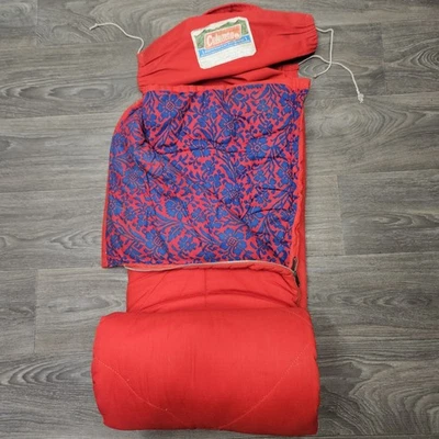 Saco de Dormir Coleman Vintage Rojo Azul Forro Floral Algodón Cierre de Cremallera 68X31 Foto 1 de 4