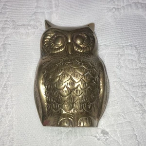 Vintage Brass Owl 350 Grams Paperweight Figurine 4” Gold Tone MCM - Picture 1 of 8