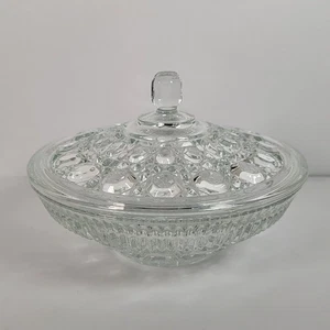 Vintage 7" Federal Glas Klar Bonboniere mit Deckel Windsor Knopf und Rohrstange - Bild 1 von 7