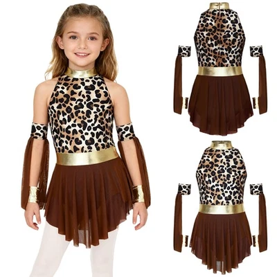 Niña Halloween Fiesta Prehistórica Cueva Leopardo Salvaje Malla Vestido con Sobremangas Foto 1 de 4