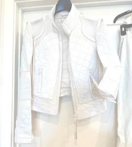 *RARE* New Without Tags - Leather Moto jacket Blanc Noir Size L Color *WHITE* - Picture 1 of 12