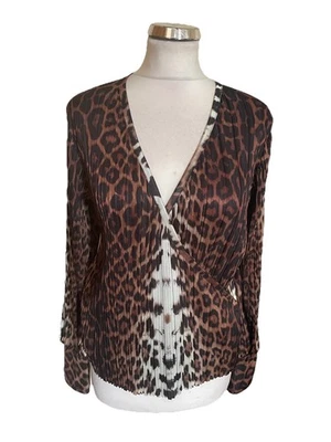 BNWT UTERQUE BROWN LEOPARD PRINT KNIFE PLEATED LONG SLEEVE WRAP TOP SIZE M - Image 1 of 4