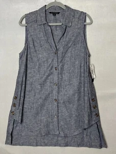 Zac & Rachel Top Sleeveless Blazer Tunic Lagenlook Linen Blend NEW Womens Medium - Picture 1 of 11