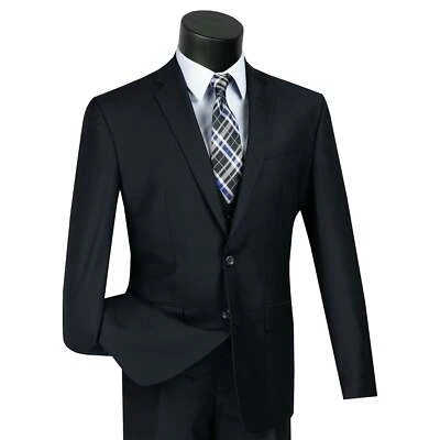 VINCI Men's Navy Blue 3-Piece 2-Button Slim Suit w/ Matching Vest - NEW - Image 1 of 3