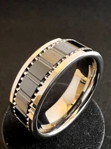 Tungsten and Black Ceramic Inlay Ridged Band! Size 10.5 and 8.3 mm wide - Picture 1 of 7